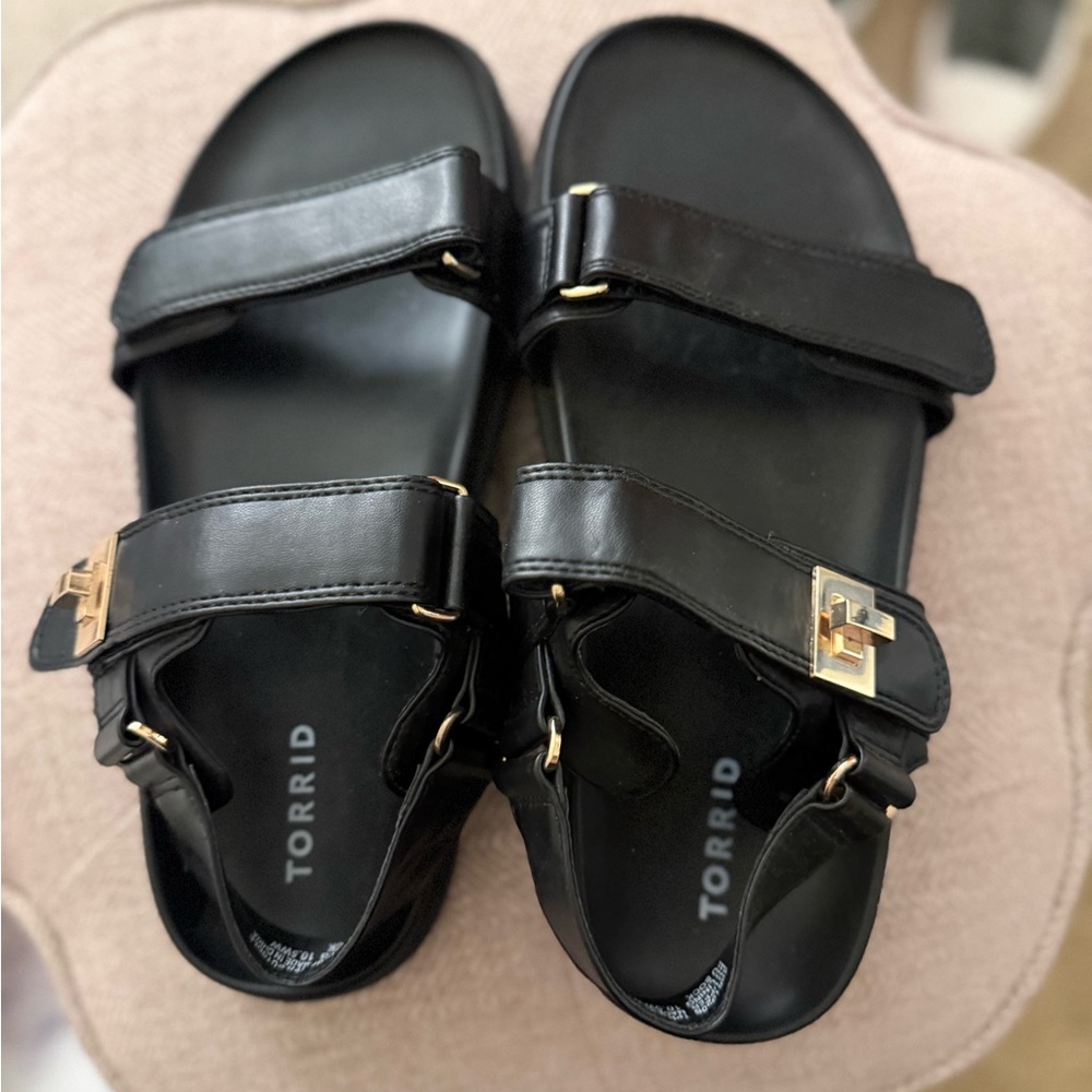 Torrid Black Sandals with Gold Accents